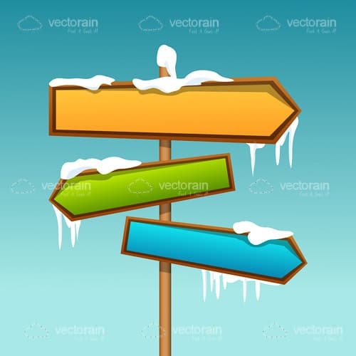 Colorful Directional Signs with Snow